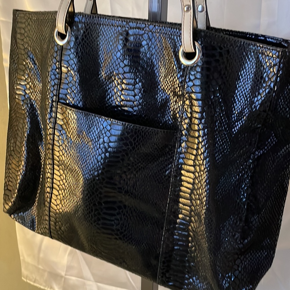 Wilson Leather Black Python Pattern Hand Bag Shou… - image 2